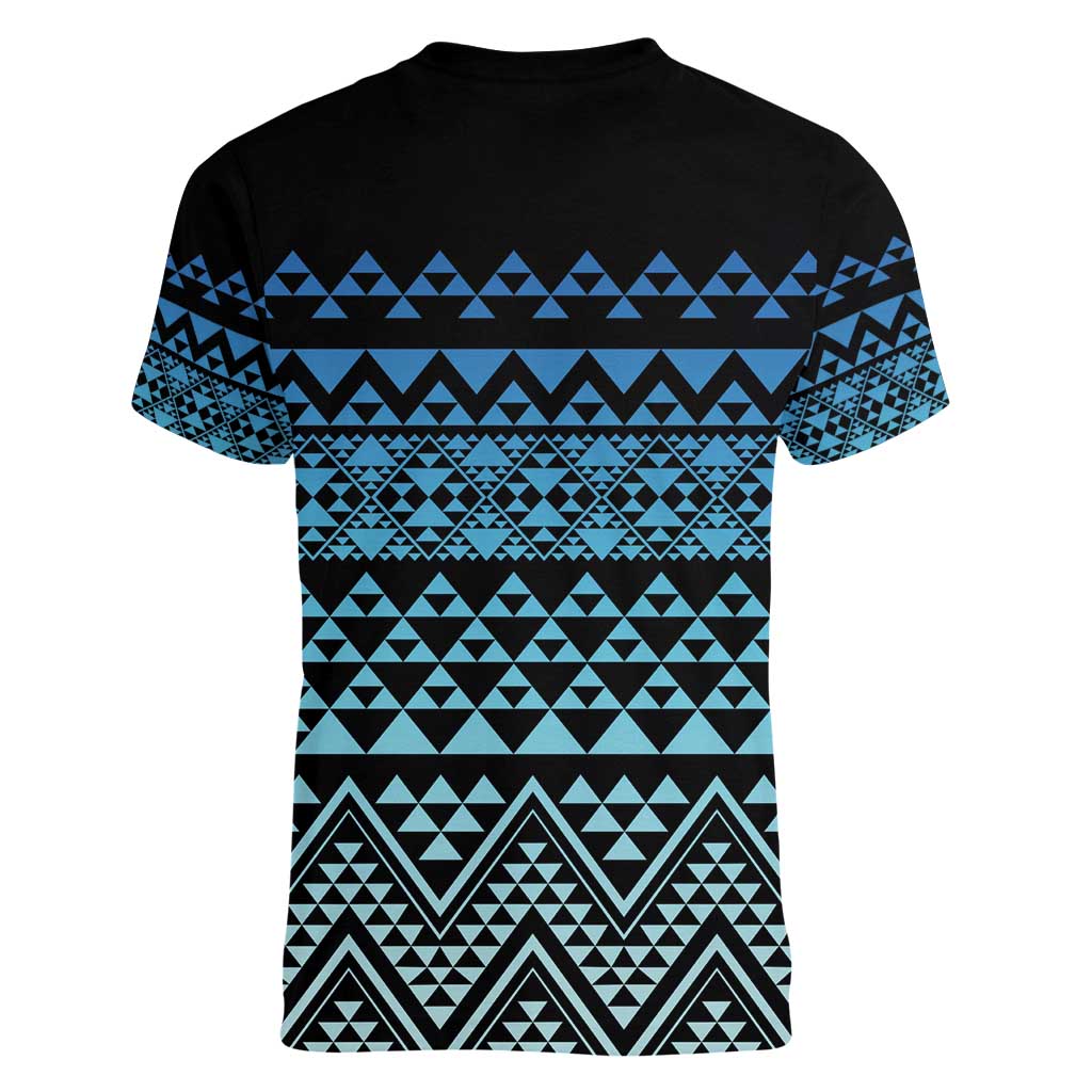 Maori Niho Taniwha Te Wheiao Women V-Neck T-Shirt Moana Blue - Aussie Hoodie