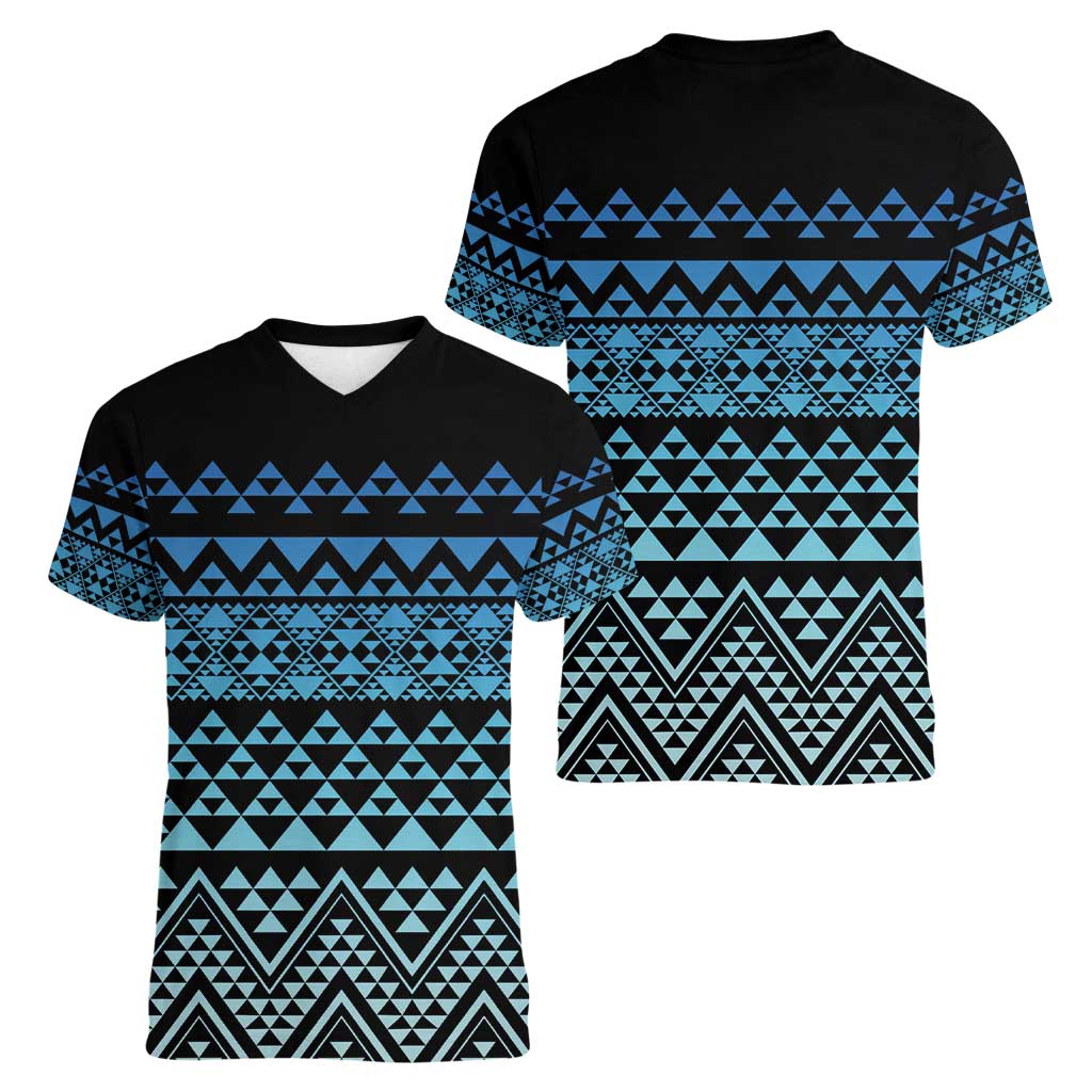 Maori Niho Taniwha Te Wheiao Women V-Neck T-Shirt Moana Blue - Aussie Hoodie