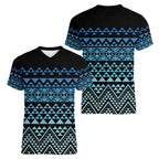 Maori Niho Taniwha Te Wheiao Women V-Neck T-Shirt Moana Blue - Aussie Hoodie