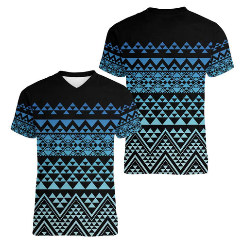 Maori Niho Taniwha Te Wheiao Women V-Neck T-Shirt Moana Blue - Aussie Hoodie