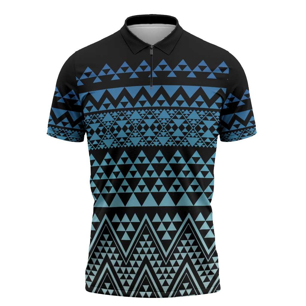 Maori Niho Taniwha Te Wheiao Zipper Polo Shirt Moana Blue - Aussie Hoodie