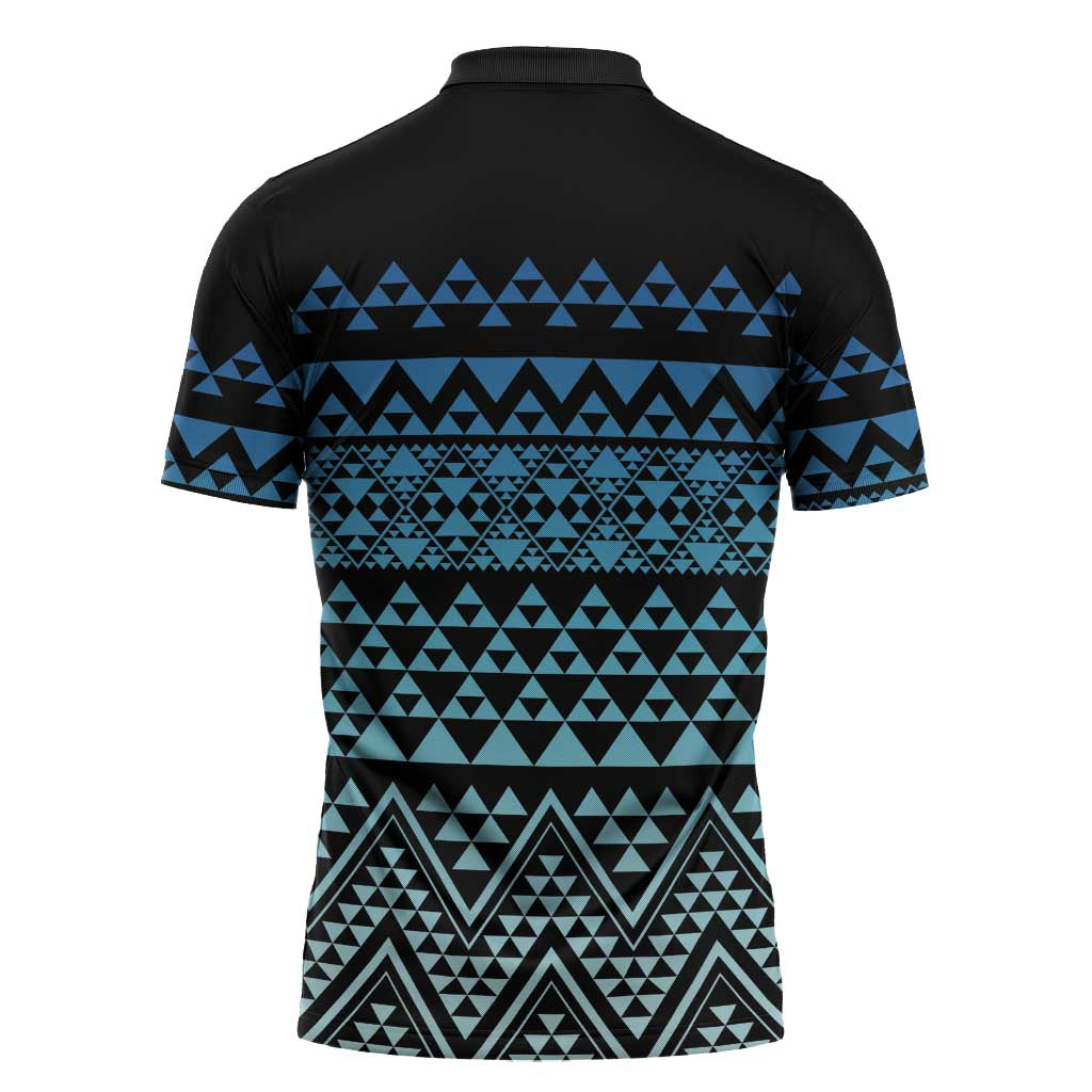 Maori Niho Taniwha Te Wheiao Zipper Polo Shirt Moana Blue - Aussie Hoodie