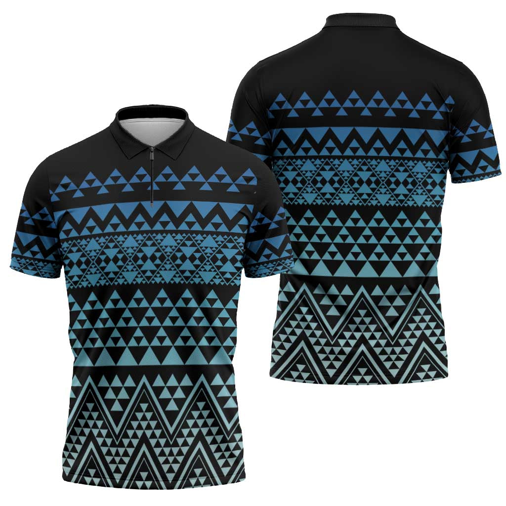 Maori Niho Taniwha Te Wheiao Zipper Polo Shirt Moana Blue - Aussie Hoodie