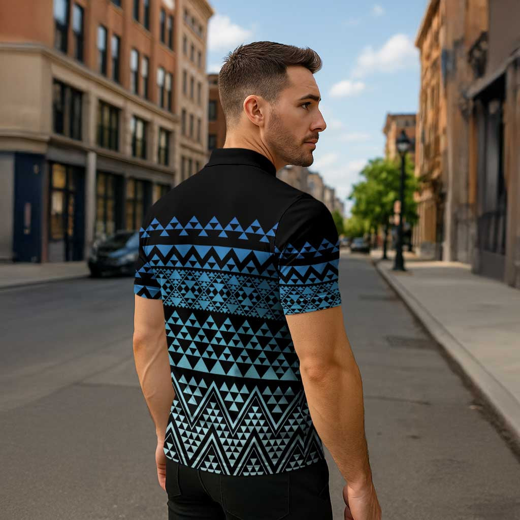 Maori Niho Taniwha Te Wheiao Zipper Polo Shirt Moana Blue - Aussie Hoodie