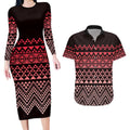 Maori Niho Taniwha Te Wheiao Couples Matching Long Sleeve Bodycon Dress and Hawaiian Shirt Terracotta - Aussie Hoodie