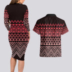 Maori Niho Taniwha Te Wheiao Couples Matching Long Sleeve Bodycon Dress and Hawaiian Shirt Terracotta - Aussie Hoodie