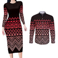 Maori Niho Taniwha Te Wheiao Couples Matching Long Sleeve Bodycon Dress and Long Sleeve Button Shirt Terracotta - Aussie Hoodie