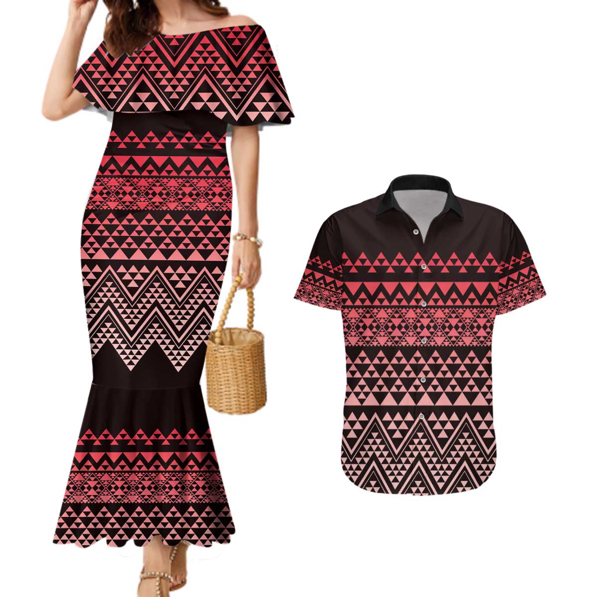 Maori Niho Taniwha Te Wheiao Couples Matching Mermaid Dress and Hawaiian Shirt Terracotta - Aussie Hoodie