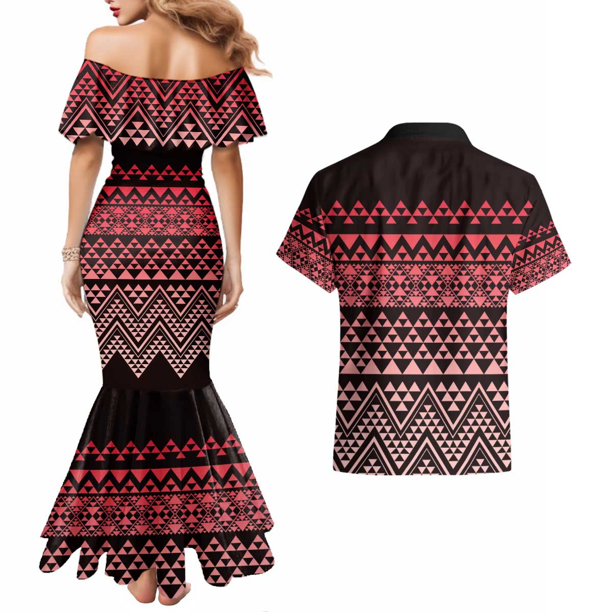 Maori Niho Taniwha Te Wheiao Couples Matching Mermaid Dress and Hawaiian Shirt Terracotta - Aussie Hoodie