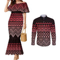Maori Niho Taniwha Te Wheiao Couples Matching Mermaid Dress and Long Sleeve Button Shirt Terracotta - Aussie Hoodie