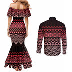 Maori Niho Taniwha Te Wheiao Couples Matching Mermaid Dress and Long Sleeve Button Shirt Terracotta - Aussie Hoodie