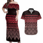 Maori Niho Taniwha Te Wheiao Couples Matching Off Shoulder Maxi Dress and Hawaiian Shirt Terracotta - Aussie Hoodie