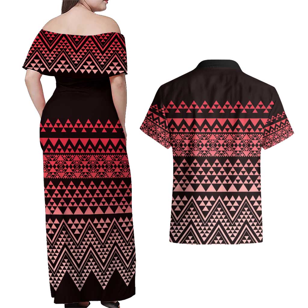 Maori Niho Taniwha Te Wheiao Couples Matching Off Shoulder Maxi Dress and Hawaiian Shirt Terracotta - Aussie Hoodie