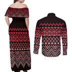 Maori Niho Taniwha Te Wheiao Couples Matching Off Shoulder Maxi Dress and Long Sleeve Button Shirt Terracotta - Aussie Hoodie