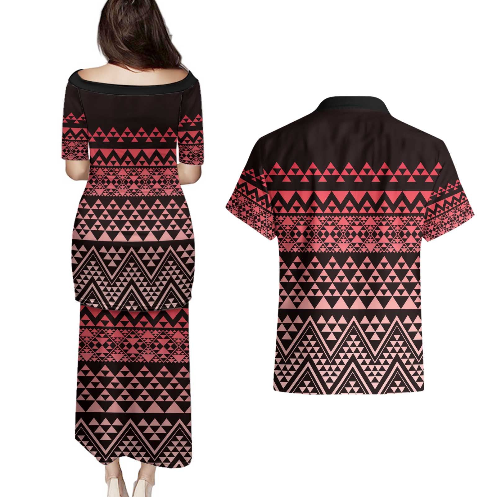 Maori Niho Taniwha Te Wheiao Couples Matching Puletasi and Hawaiian Shirt Terracotta - Aussie Hoodie