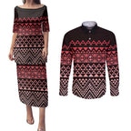 Maori Niho Taniwha Te Wheiao Couples Matching Puletasi and Long Sleeve Button Shirt Terracotta - Aussie Hoodie