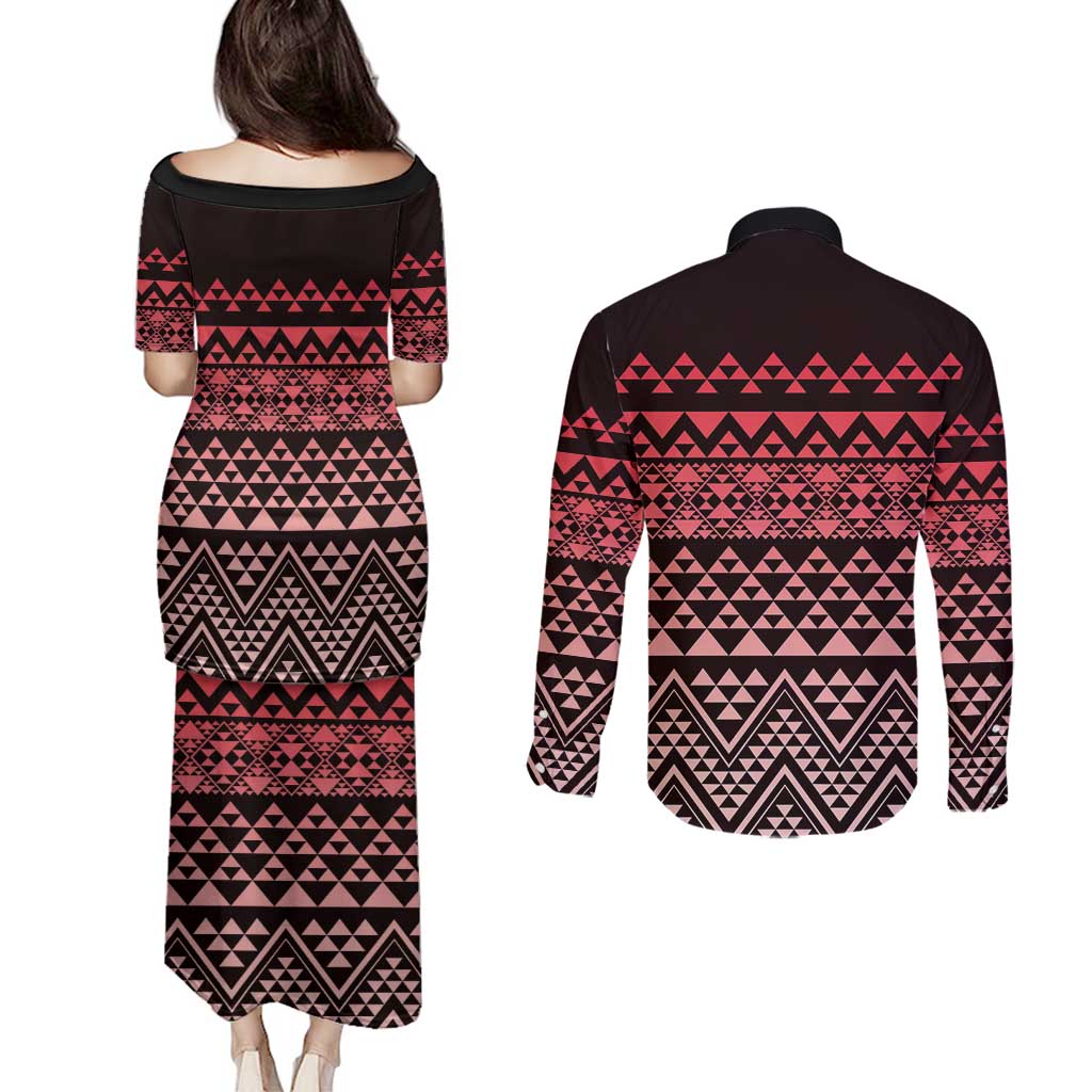 Maori Niho Taniwha Te Wheiao Couples Matching Puletasi and Long Sleeve Button Shirt Terracotta - Aussie Hoodie