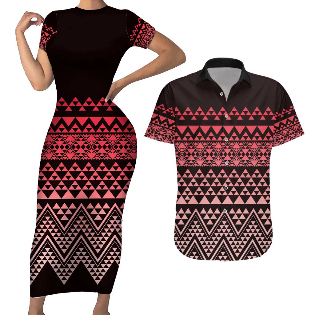 Maori Niho Taniwha Te Wheiao Couples Matching Short Sleeve Bodycon Dress and Hawaiian Shirt Terracotta - Aussie Hoodie