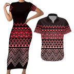 Maori Niho Taniwha Te Wheiao Couples Matching Short Sleeve Bodycon Dress and Hawaiian Shirt Terracotta - Aussie Hoodie