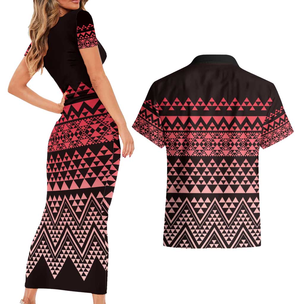 Maori Niho Taniwha Te Wheiao Couples Matching Short Sleeve Bodycon Dress and Hawaiian Shirt Terracotta - Aussie Hoodie