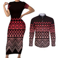 Maori Niho Taniwha Te Wheiao Couples Matching Short Sleeve Bodycon Dress and Long Sleeve Button Shirt Terracotta - Aussie Hoodie
