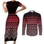 Maori Niho Taniwha Te Wheiao Couples Matching Short Sleeve Bodycon Dress and Long Sleeve Button Shirt Terracotta - Aussie Hoodie