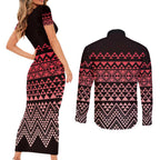 Maori Niho Taniwha Te Wheiao Couples Matching Short Sleeve Bodycon Dress and Long Sleeve Button Shirt Terracotta - Aussie Hoodie