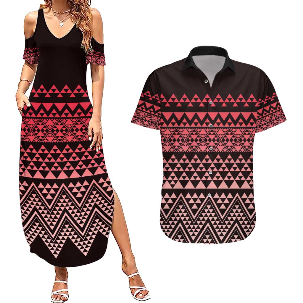 Maori Niho Taniwha Te Wheiao Couples Matching Summer Maxi Dress and Hawaiian Shirt Terracotta - Aussie Hoodie