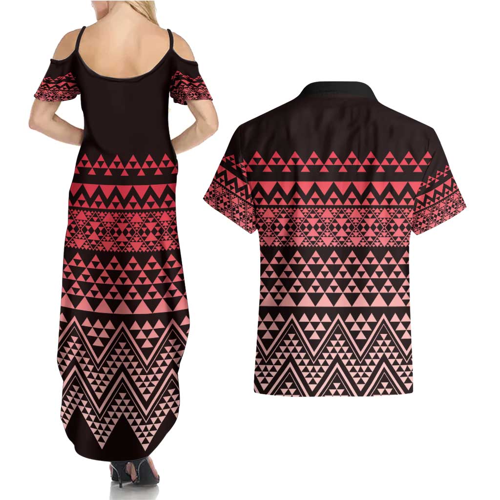 Maori Niho Taniwha Te Wheiao Couples Matching Summer Maxi Dress and Hawaiian Shirt Terracotta - Aussie Hoodie