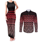 Maori Niho Taniwha Te Wheiao Couples Matching Tank Maxi Dress and Long Sleeve Button Shirt Terracotta - Aussie Hoodie