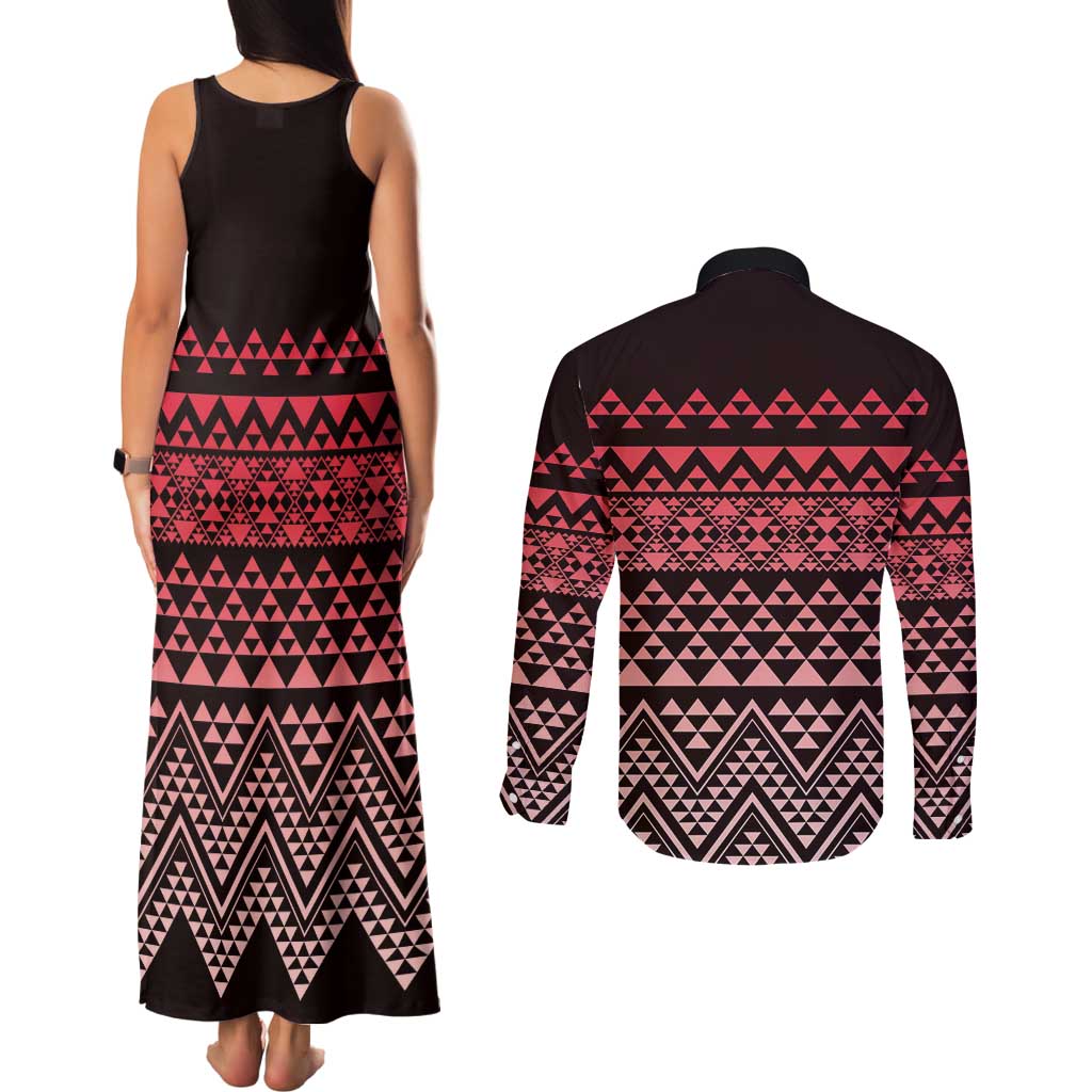 Maori Niho Taniwha Te Wheiao Couples Matching Tank Maxi Dress and Long Sleeve Button Shirt Terracotta - Aussie Hoodie