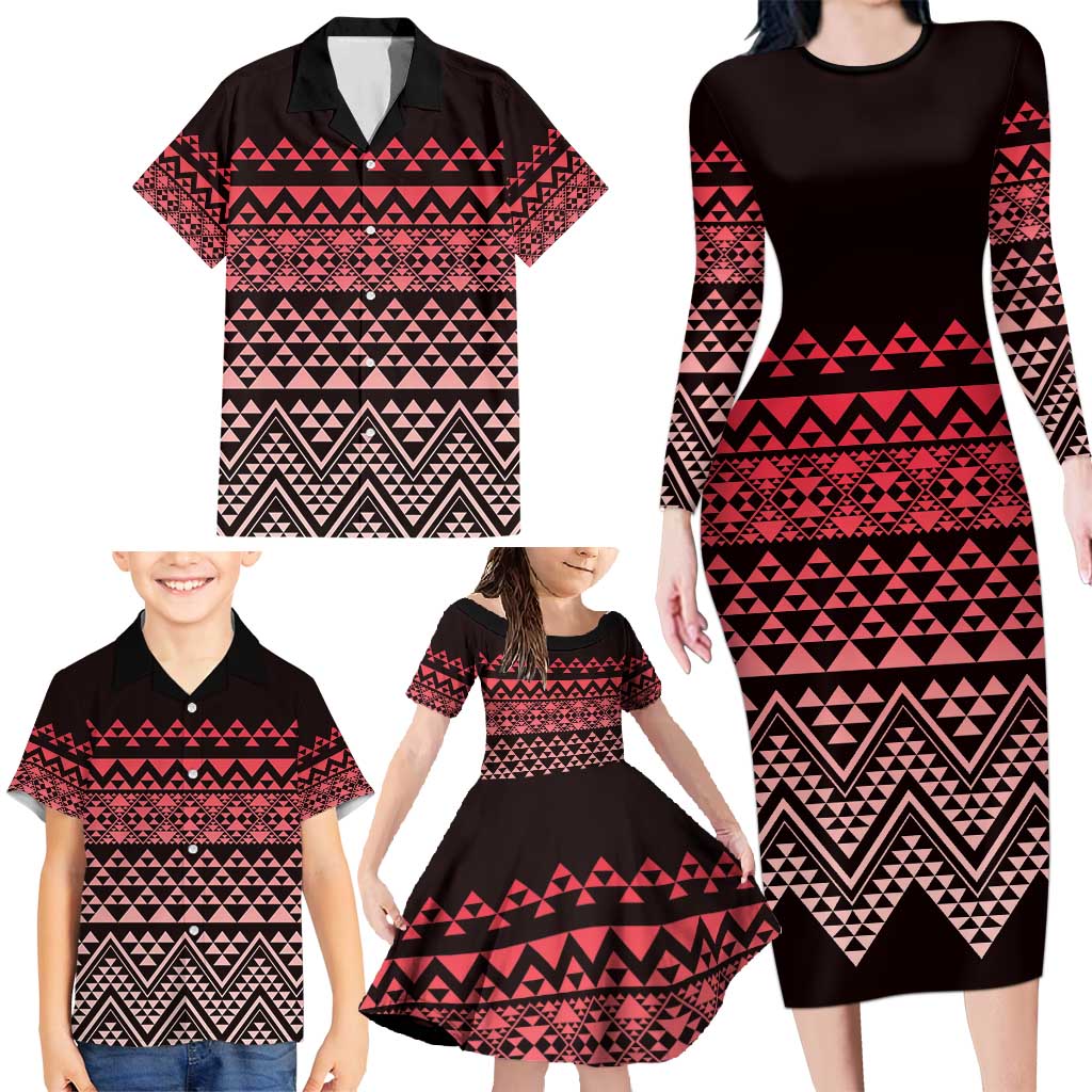 Maori Niho Taniwha Te Wheiao Family Matching Long Sleeve Bodycon Dress and Hawaiian Shirt Terracotta - Aussie Hoodie