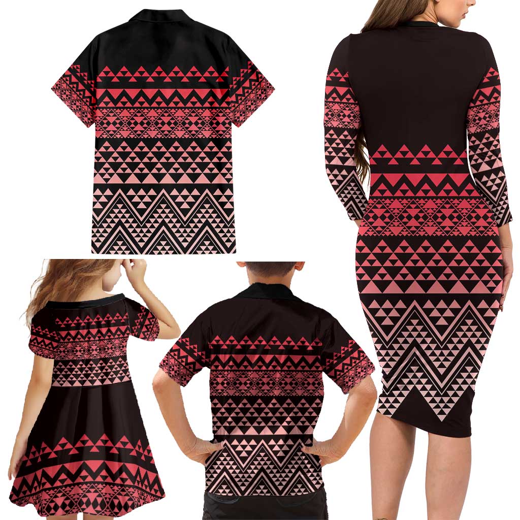 Maori Niho Taniwha Te Wheiao Family Matching Long Sleeve Bodycon Dress and Hawaiian Shirt Terracotta - Aussie Hoodie