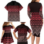 Maori Niho Taniwha Te Wheiao Family Matching Long Sleeve Bodycon Dress and Hawaiian Shirt Terracotta - Aussie Hoodie