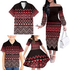 Maori Niho Taniwha Te Wheiao Family Matching Off The Shoulder Long Sleeve Dress and Hawaiian Shirt Terracotta - Aussie Hoodie
