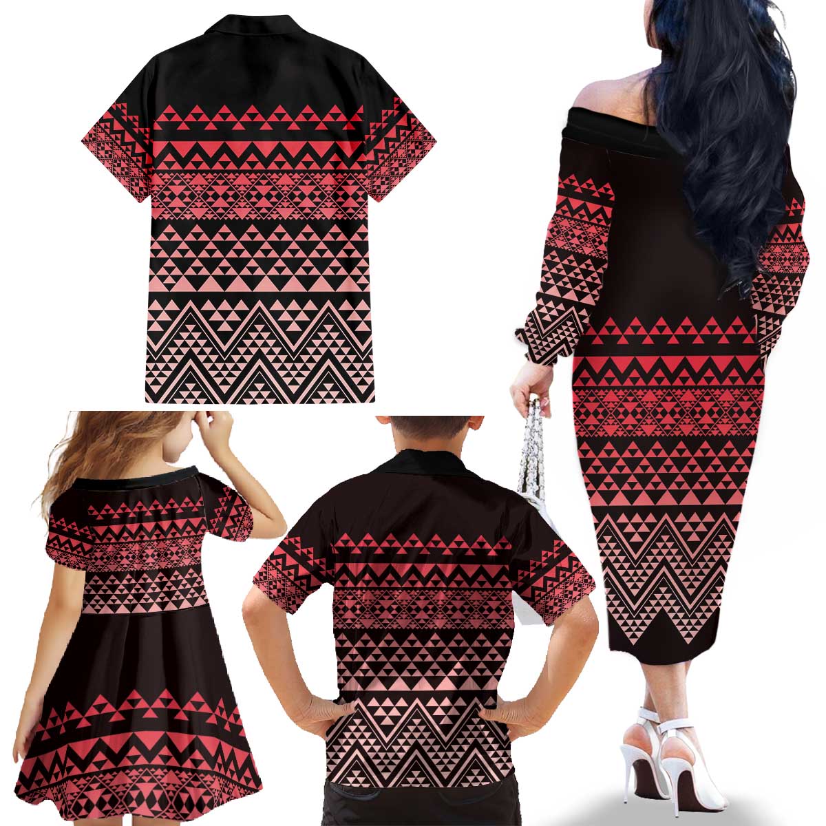 Maori Niho Taniwha Te Wheiao Family Matching Off The Shoulder Long Sleeve Dress and Hawaiian Shirt Terracotta - Aussie Hoodie