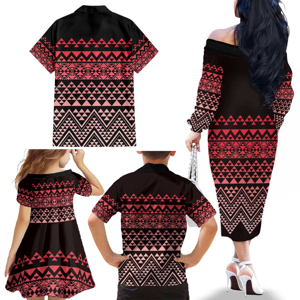 Maori Niho Taniwha Te Wheiao Family Matching Off The Shoulder Long Sleeve Dress and Hawaiian Shirt Terracotta - Aussie Hoodie