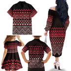 Maori Niho Taniwha Te Wheiao Family Matching Off The Shoulder Long Sleeve Dress and Hawaiian Shirt Terracotta - Aussie Hoodie