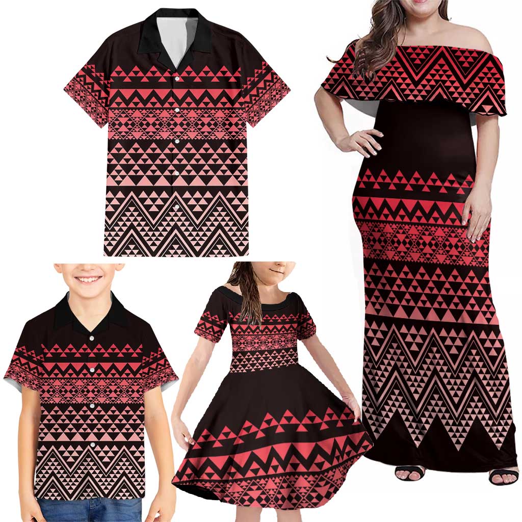 Maori Niho Taniwha Te Wheiao Family Matching Off Shoulder Maxi Dress and Hawaiian Shirt Terracotta - Aussie Hoodie