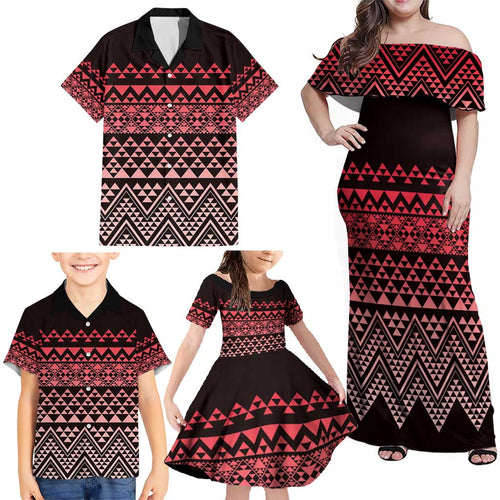 Maori Niho Taniwha Te Wheiao Family Matching Off Shoulder Maxi Dress and Hawaiian Shirt Terracotta - Aussie Hoodie