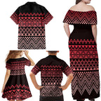 Maori Niho Taniwha Te Wheiao Family Matching Off Shoulder Maxi Dress and Hawaiian Shirt Terracotta - Aussie Hoodie