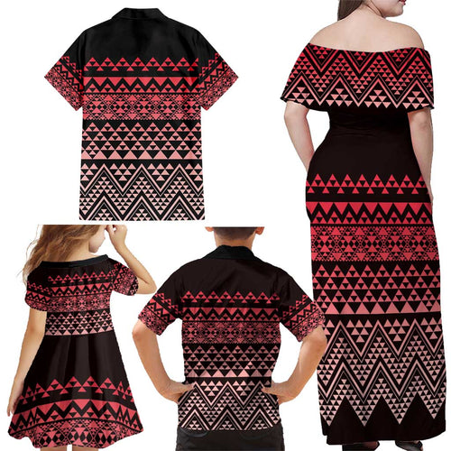 Maori Niho Taniwha Te Wheiao Family Matching Off Shoulder Maxi Dress and Hawaiian Shirt Terracotta - Aussie Hoodie