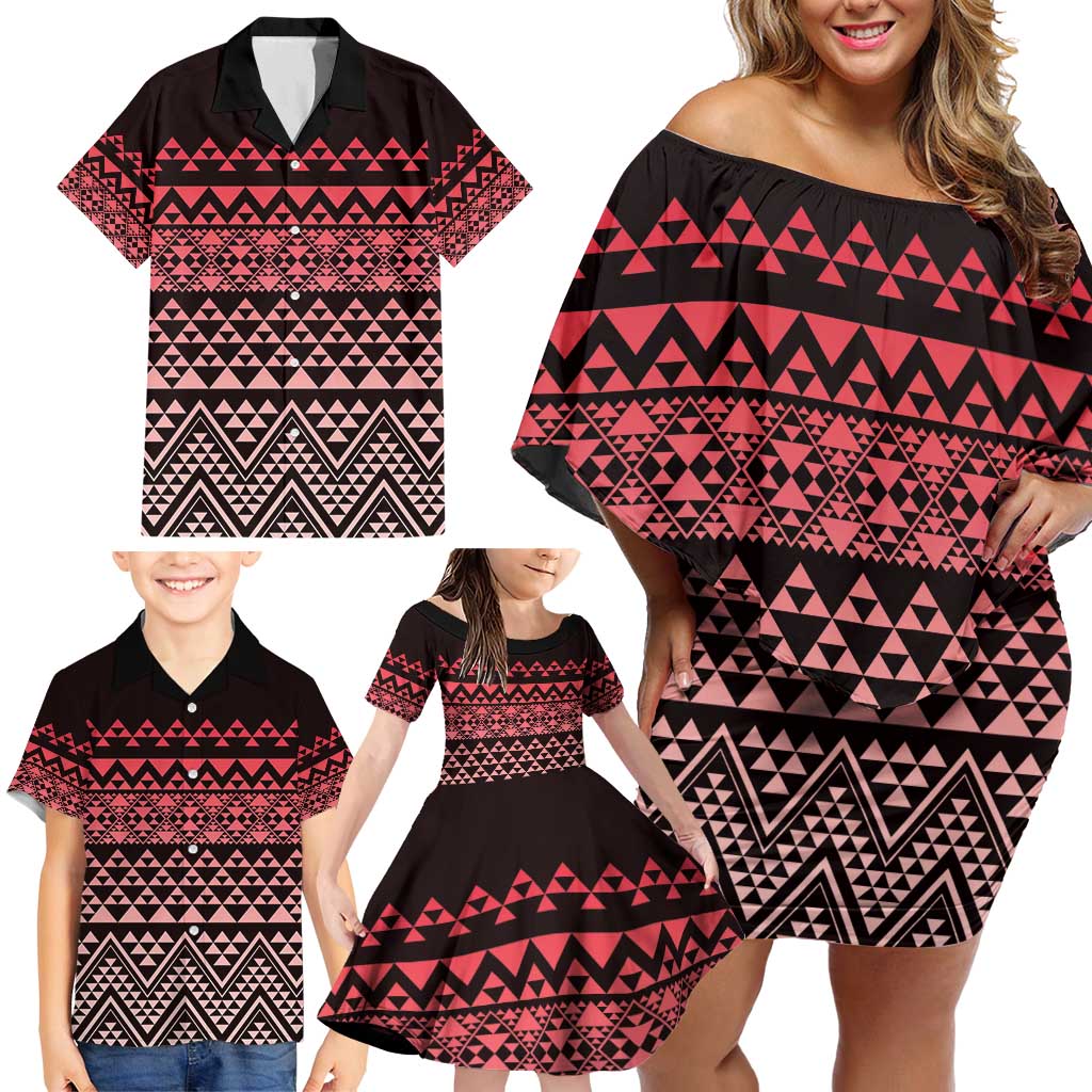 Maori Niho Taniwha Te Wheiao Family Matching Off Shoulder Short Dress and Hawaiian Shirt Terracotta - Aussie Hoodie