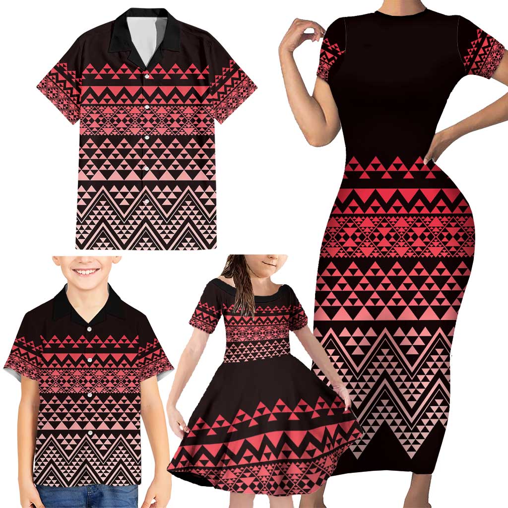 Maori Niho Taniwha Te Wheiao Family Matching Short Sleeve Bodycon Dress and Hawaiian Shirt Terracotta - Aussie Hoodie