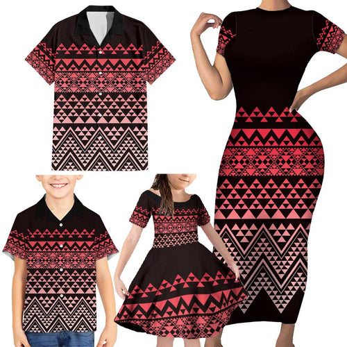 Maori Niho Taniwha Te Wheiao Family Matching Short Sleeve Bodycon Dress and Hawaiian Shirt Terracotta - Aussie Hoodie