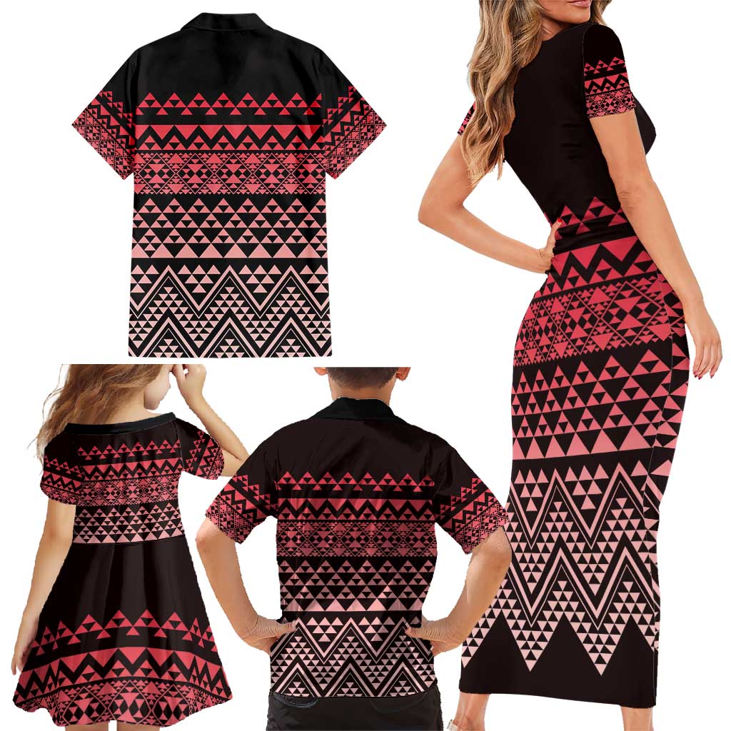 Maori Niho Taniwha Te Wheiao Family Matching Short Sleeve Bodycon Dress and Hawaiian Shirt Terracotta - Aussie Hoodie
