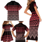Maori Niho Taniwha Te Wheiao Family Matching Short Sleeve Bodycon Dress and Hawaiian Shirt Terracotta - Aussie Hoodie