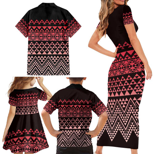 Maori Niho Taniwha Te Wheiao Family Matching Short Sleeve Bodycon Dress and Hawaiian Shirt Terracotta - Aussie Hoodie
