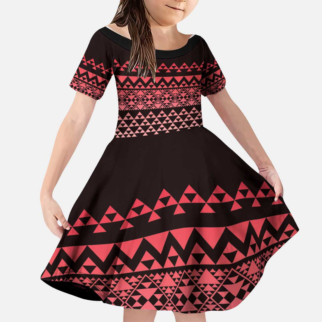 Maori Niho Taniwha Te Wheiao Kid Short Sleeve Dress Terracotta - Aussie Hoodie