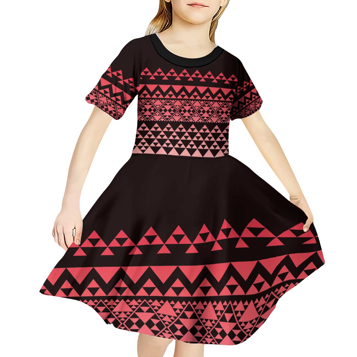 Maori Niho Taniwha Te Wheiao Kid Short Sleeve Dress Terracotta - Aussie Hoodie
